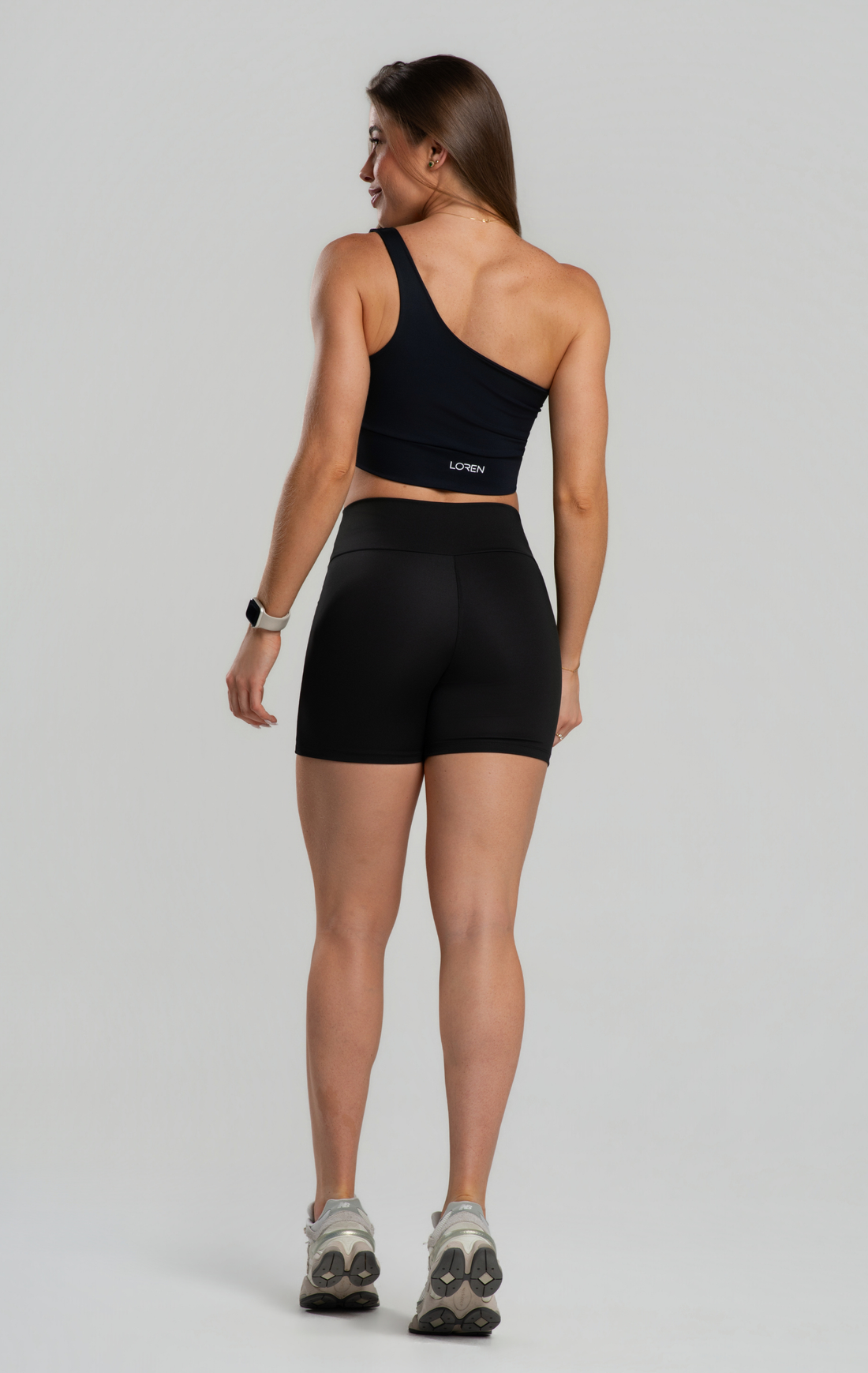 Conjunto Fitness Feminino Short Cós Alto Poliamida Zero Transparência, Top Assimétrico