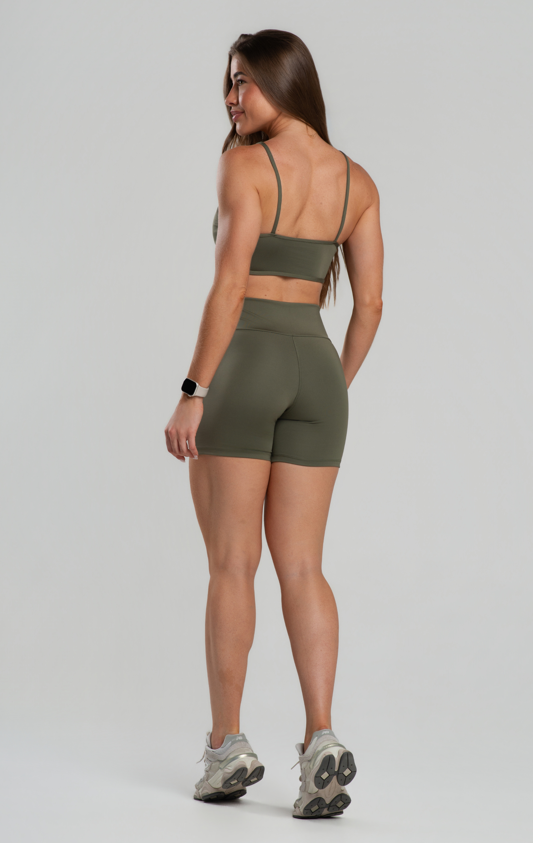 Conjunto Fitness Feminino Short Cós Alto Poliamida Zero Transparência, Top Tiras