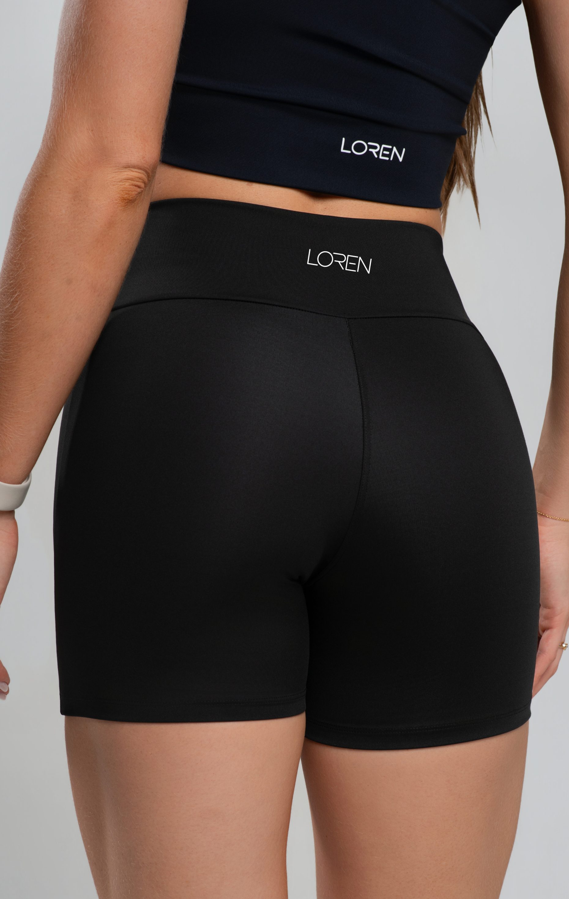 Conjunto Fitness Feminino Short Cós Alto Poliamida Zero Transparência, Top Tiras