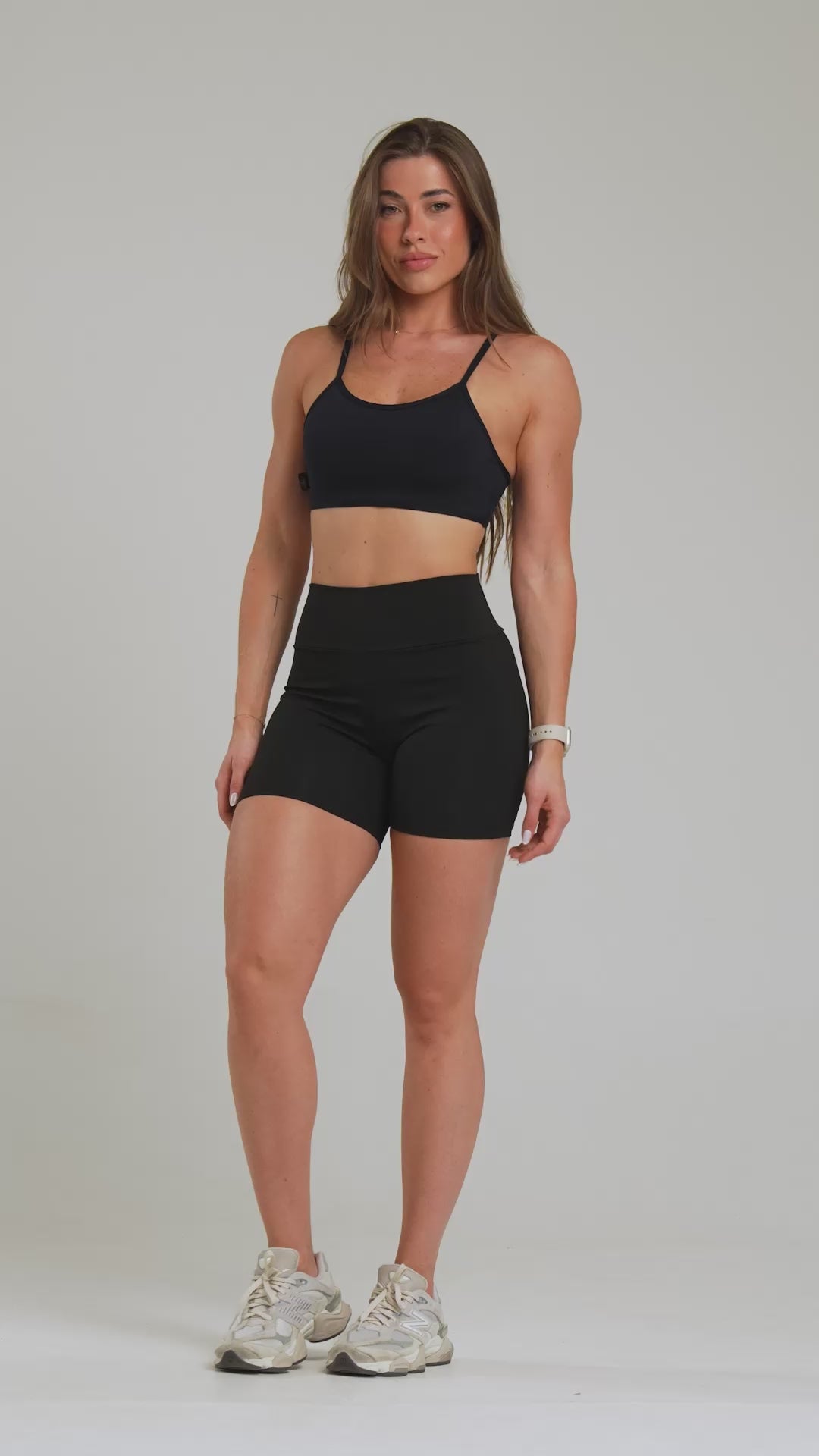 Conjunto Fitness Feminino Short Cós Alto Poliamida Zero Transparência, Top Tiras